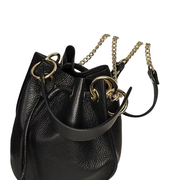 NWOT Bkack leather and Rand gold mini bucket crossbody  bucket  bag - Picture 2 of 5